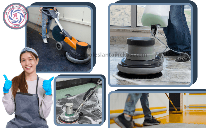 Tim Jasa Poles Lantai Bekasi sedang memoles lantai marmer