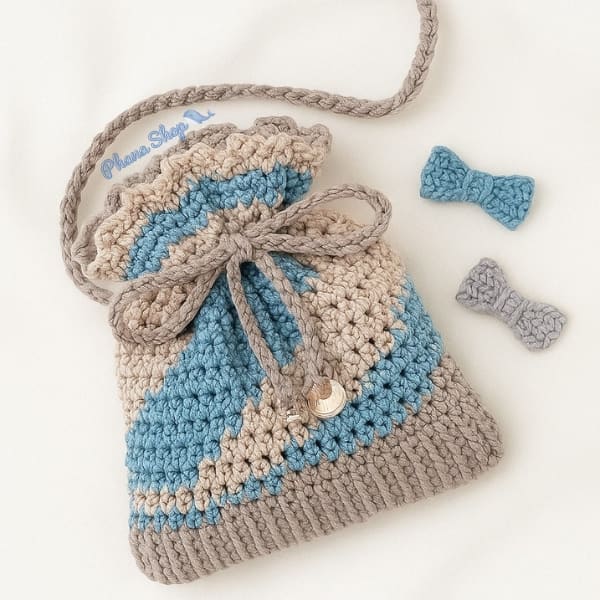 Tas rajut handmade biru abu