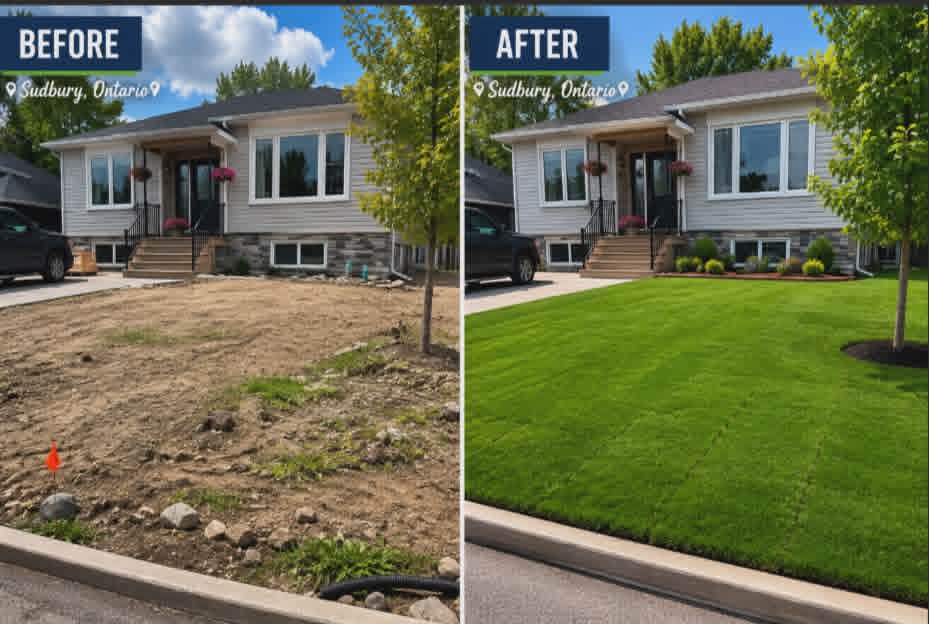 Front Lawn Restoration — before and after by 3Sixty North in Sudbury, ON