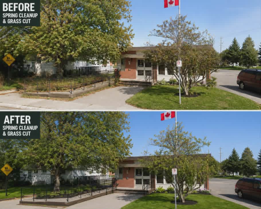 Spring Cleanup & Grass Cut — before and after by 3Sixty North in Sudbury, ON