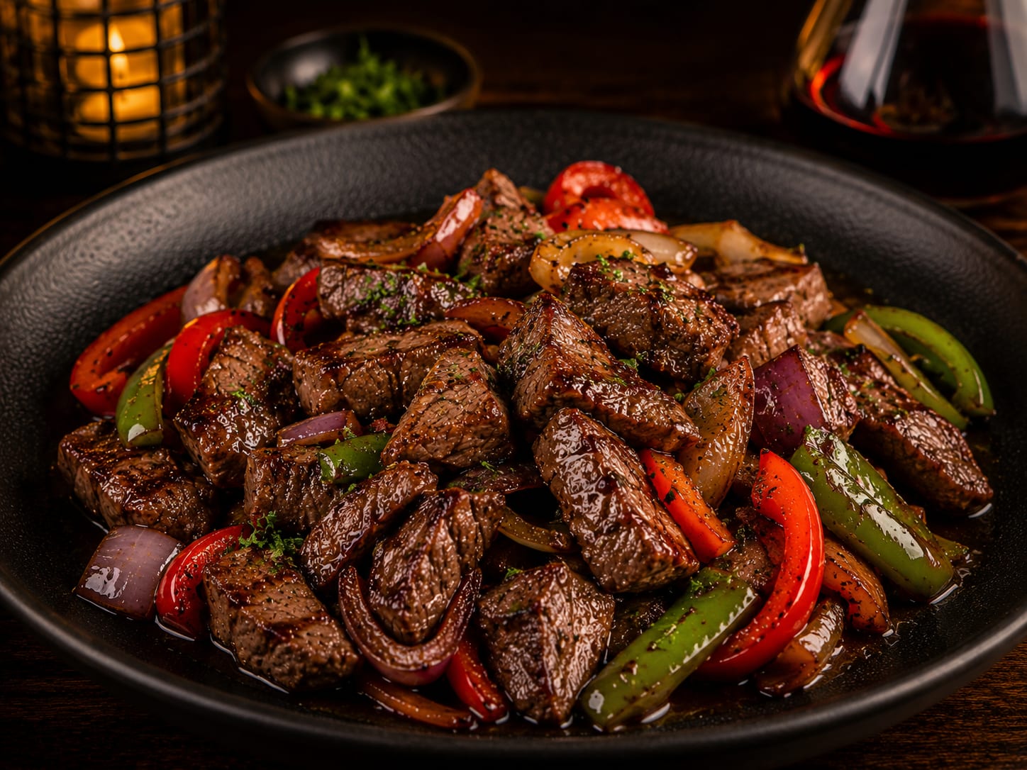 Lomo de Res Salteado en salsa de champiñones