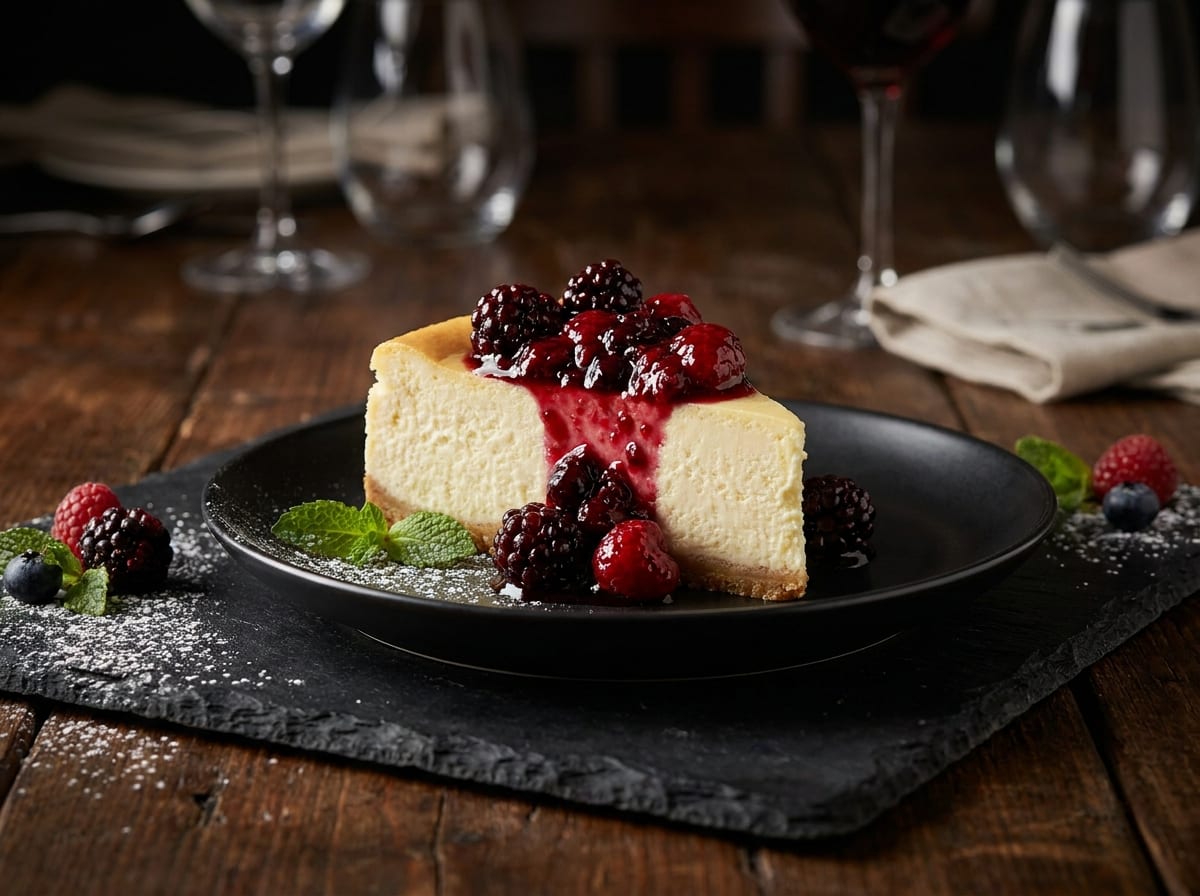 Tarta de queso con mermelada de frutos del bosque