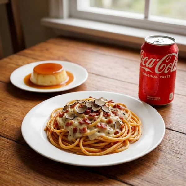 Spaghetti con Bacon y Crema de Trufas