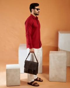 Classic Textured Long-Sleeve Button-Up Shirt view 3