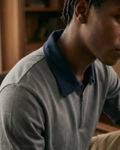 Contrast Collar Quarter-Zip Polo view 2