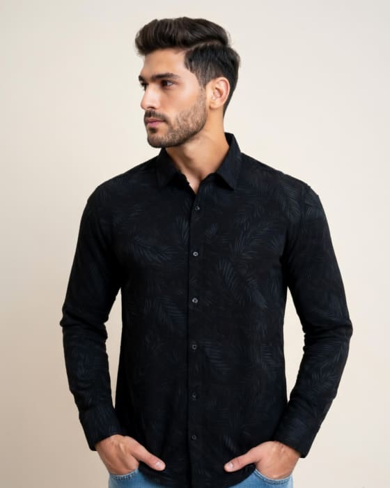 Tonal Leaf Jacquard Long-Sleeve Button-Up view 1