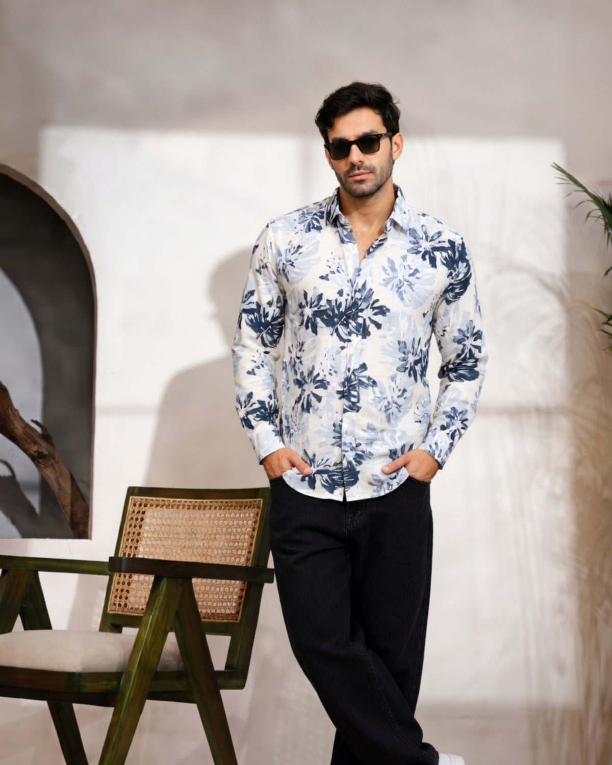 Abstract Botanical Long-Sleeve Button-Up view 1
