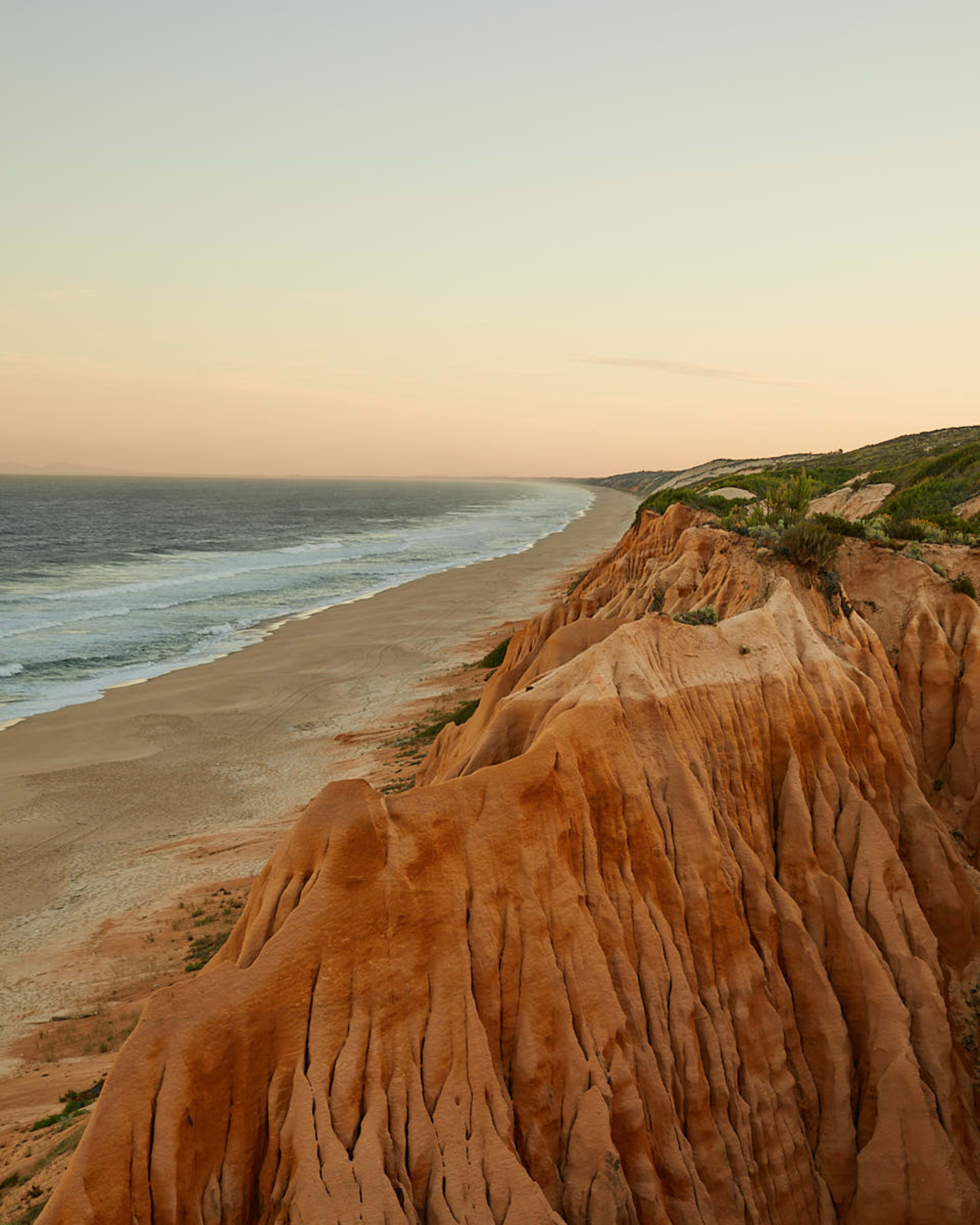 Ochre fossil cliffs above the beach at Galé