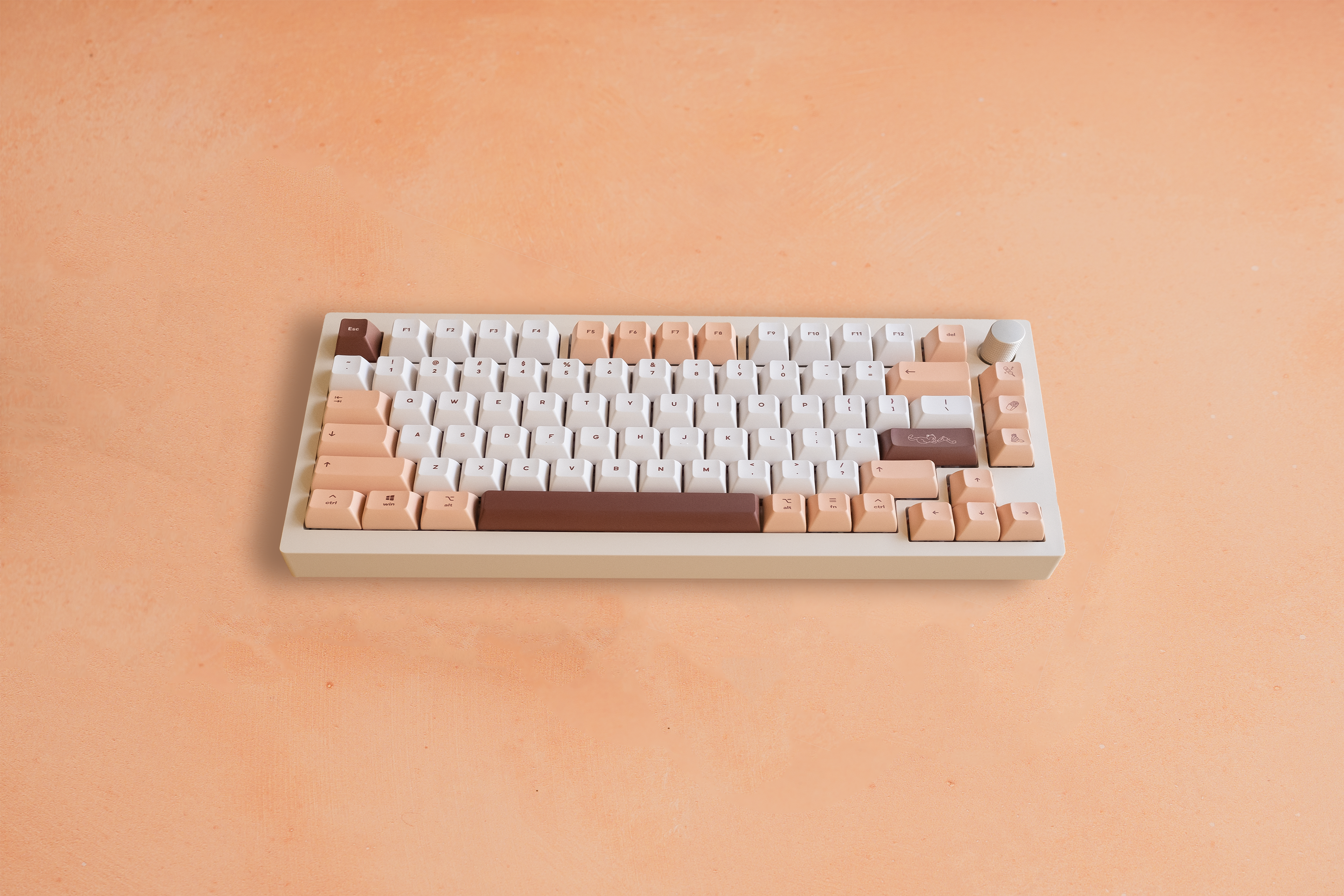 A photo of the milktype75 keyboard in a boba-themed colorway.