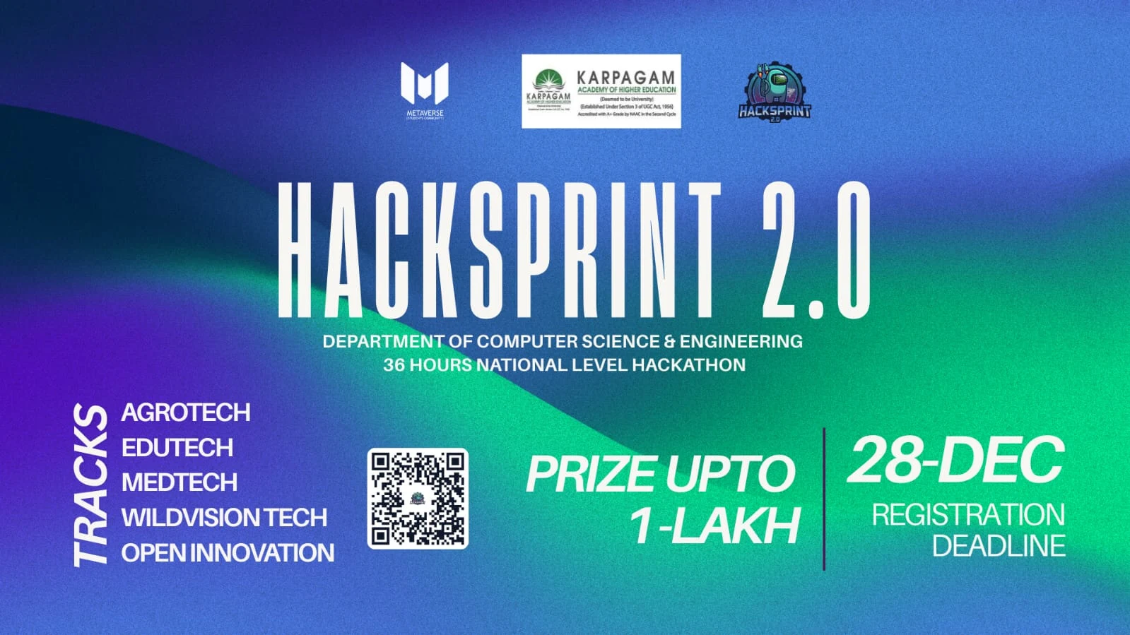 Hacksprint 2.0 - National Level 36-Hour Hackathon poster