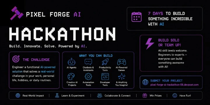 Pixel Forge AI Hackathon poster