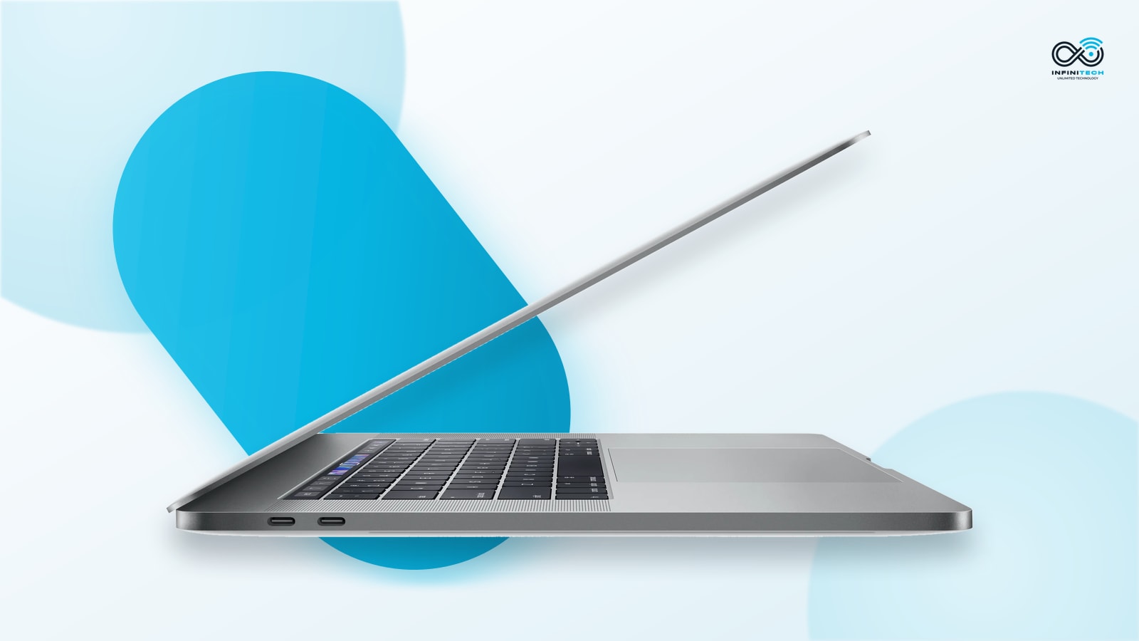 MacBook Pro 16 במבט צד, מכסה פתוח