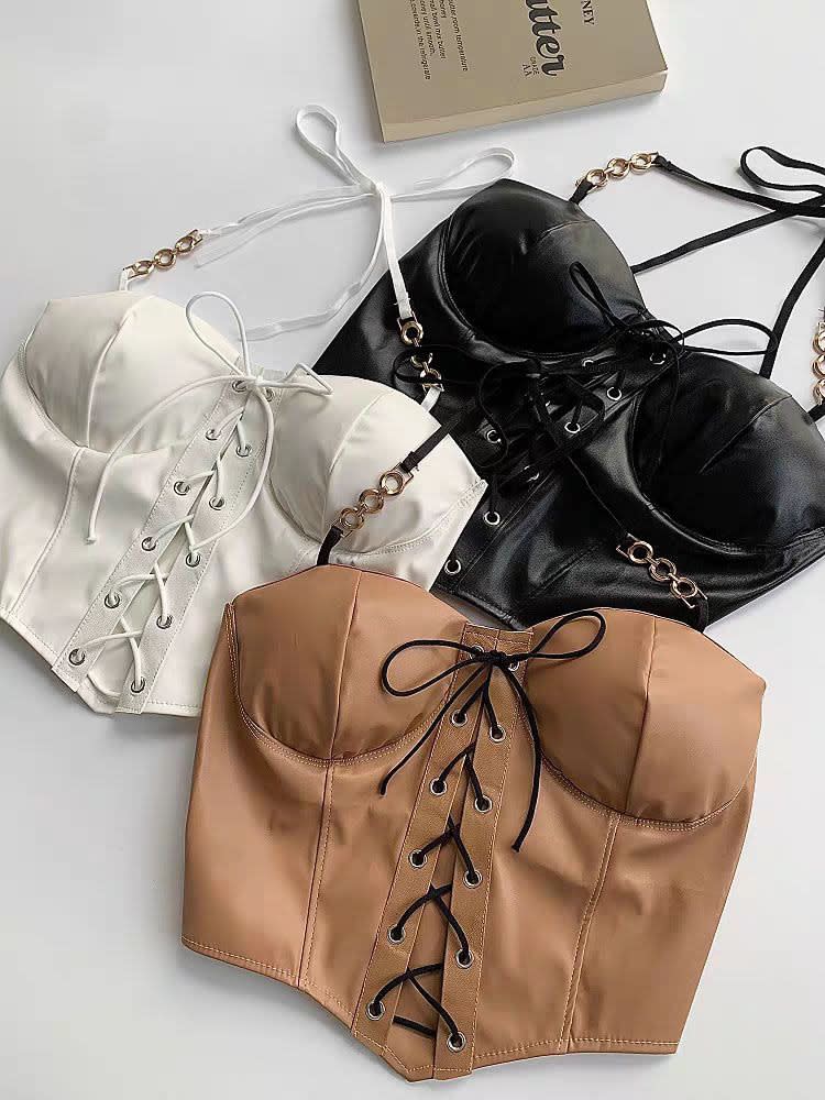 Imported Leather & Lycra Stretch Top - B325