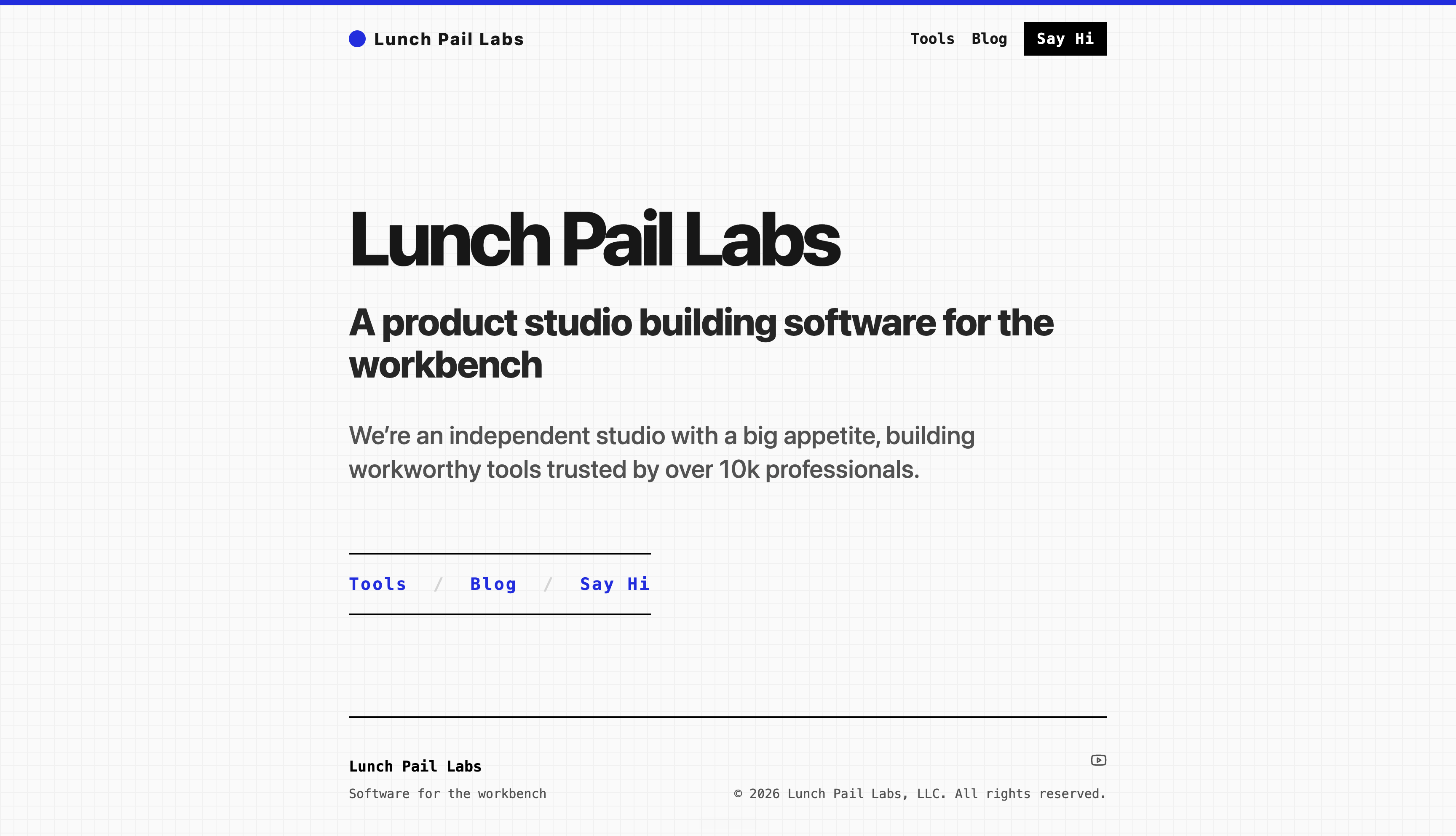The previous Lunch Pail Labs website with a drafting paper-inspired grid.