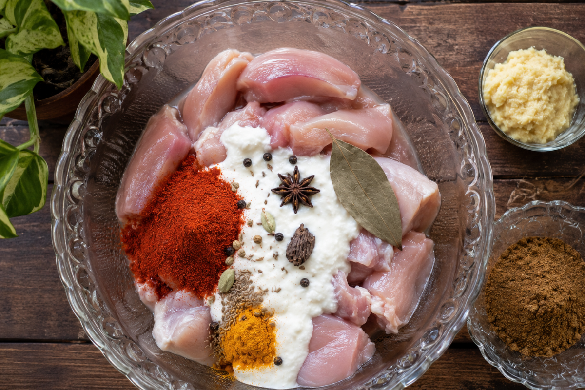 Chicken marination for biryani with Anagh Biryani Masala