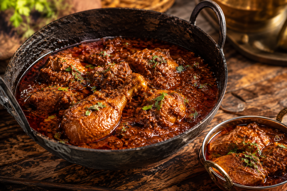 Indian chicken curry with thick gravy made using Anagh Chicken Masala