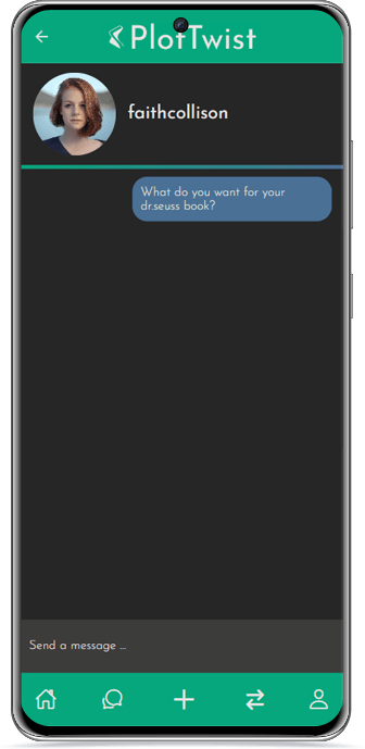 A phone that demonstrates how to request a swap on the PlotTwist mobile app.