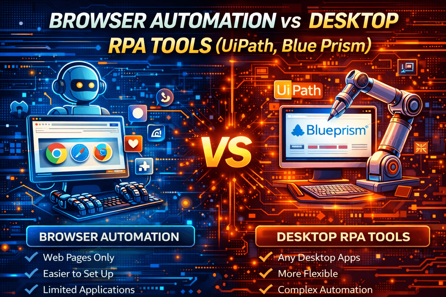 Browser Automation vs Desktop RPA Tools (UiPath, Blue Prism)