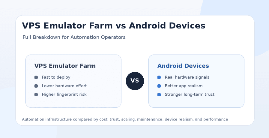 VPS-Based Emulator Farm vs Dedicated Android Devices: Full Breakdown