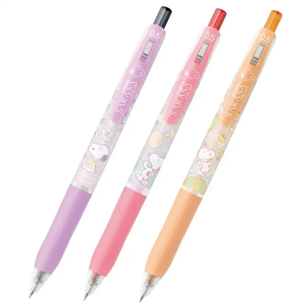 Bolígrafos Gel Sarasa Clip (Set x 3) SNOOPY Yumekawa Art 0.5 (NEGRO, ROJO, AMARILLO)
