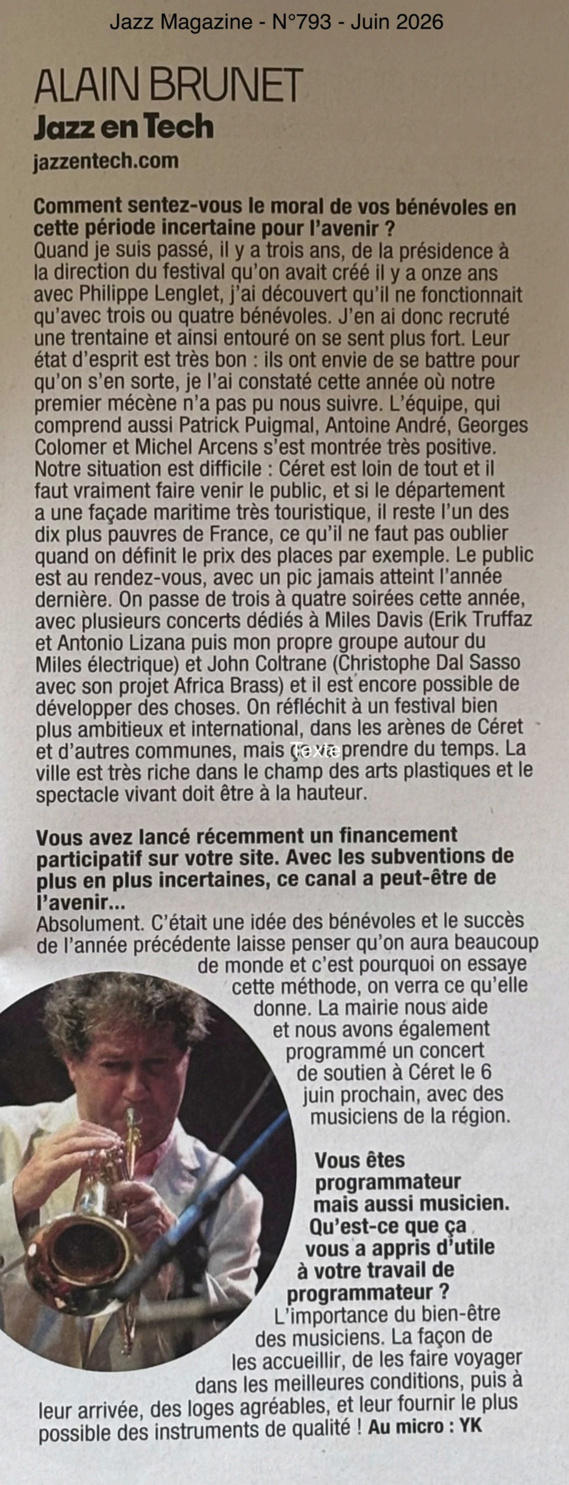 Interview d'Alain Brunet, président de Jazz en Tech