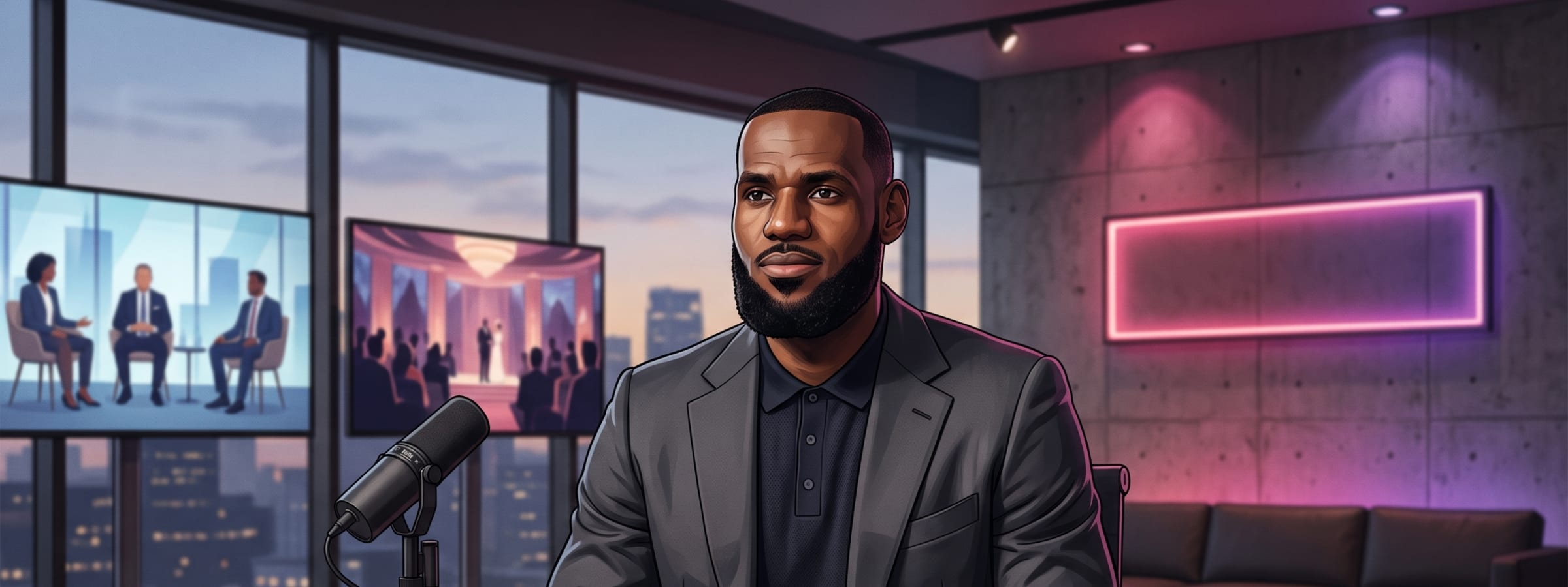 AI-generated editorial illustration for the Get Mentors briefing “LeBron's next move (and yours)”