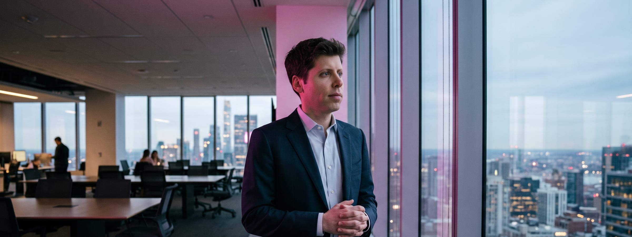 AI-generated editorial illustration for the Get Mentors briefing “Sam Altman hit pause. Should you?”