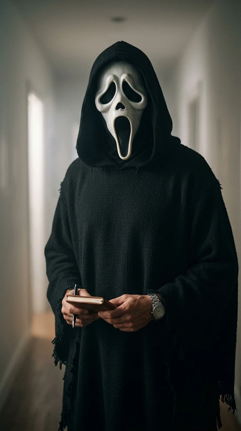 Ghostface-inspired costume portrait 1