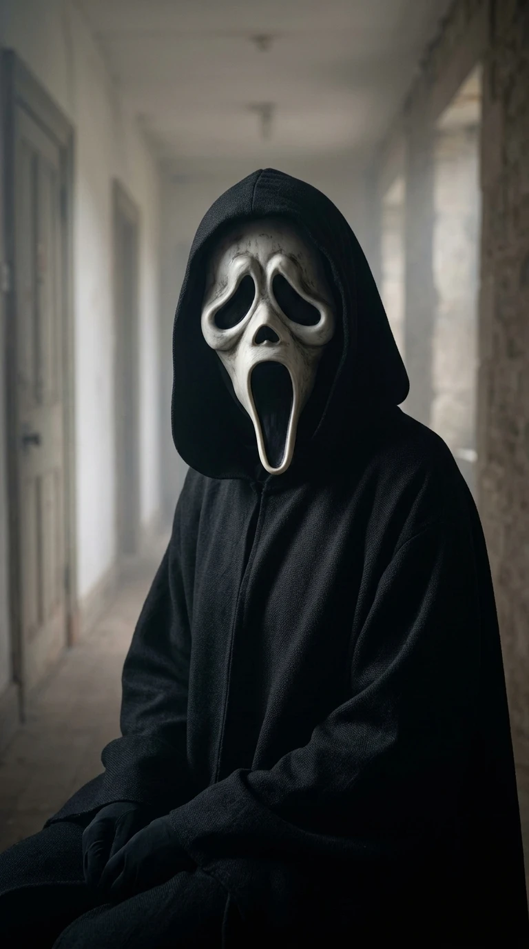 Ghostface-inspired costume portrait 2