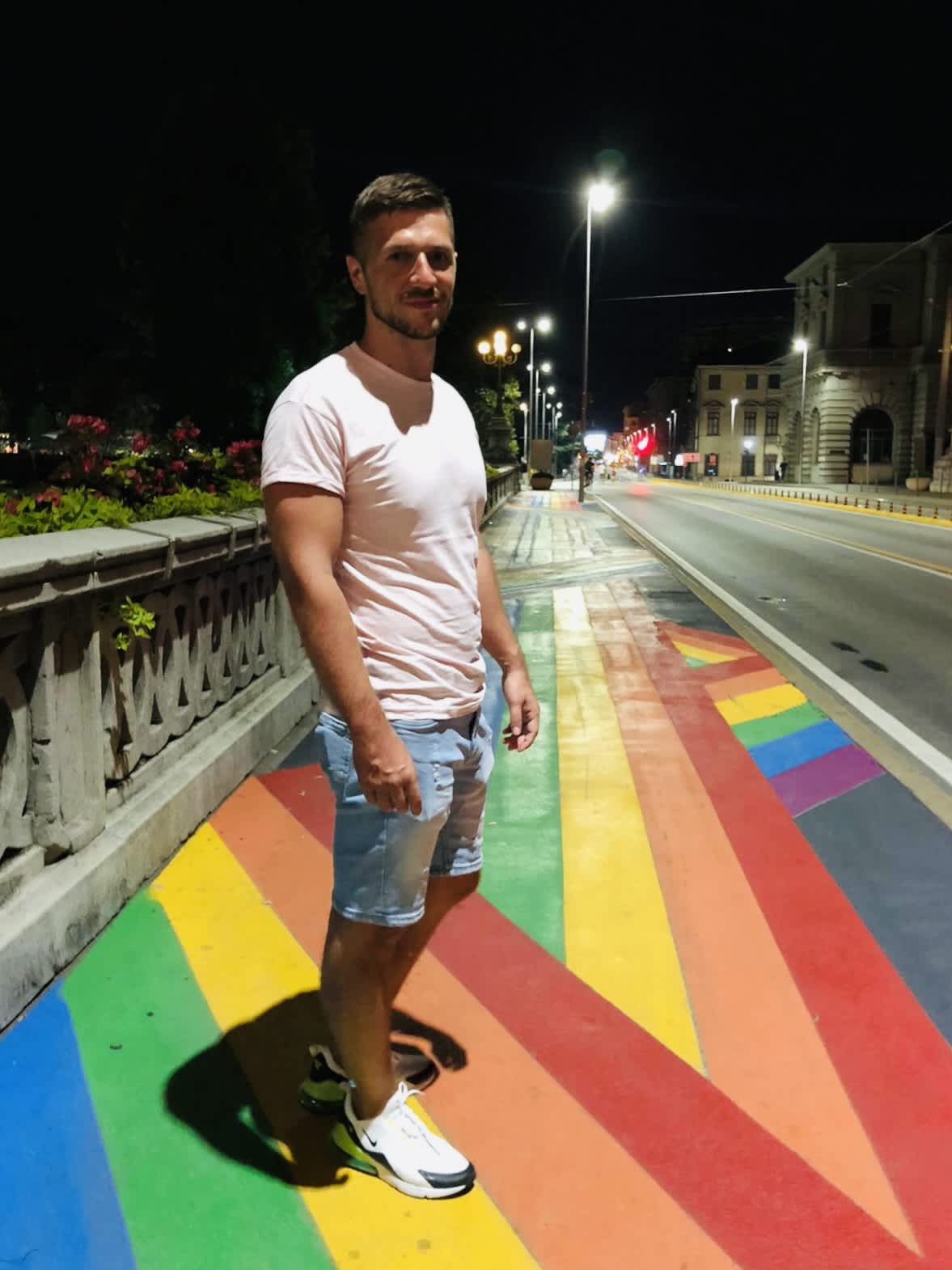 Freshly Painted Rainbow on the street of Ponte Garibaldi of Padua