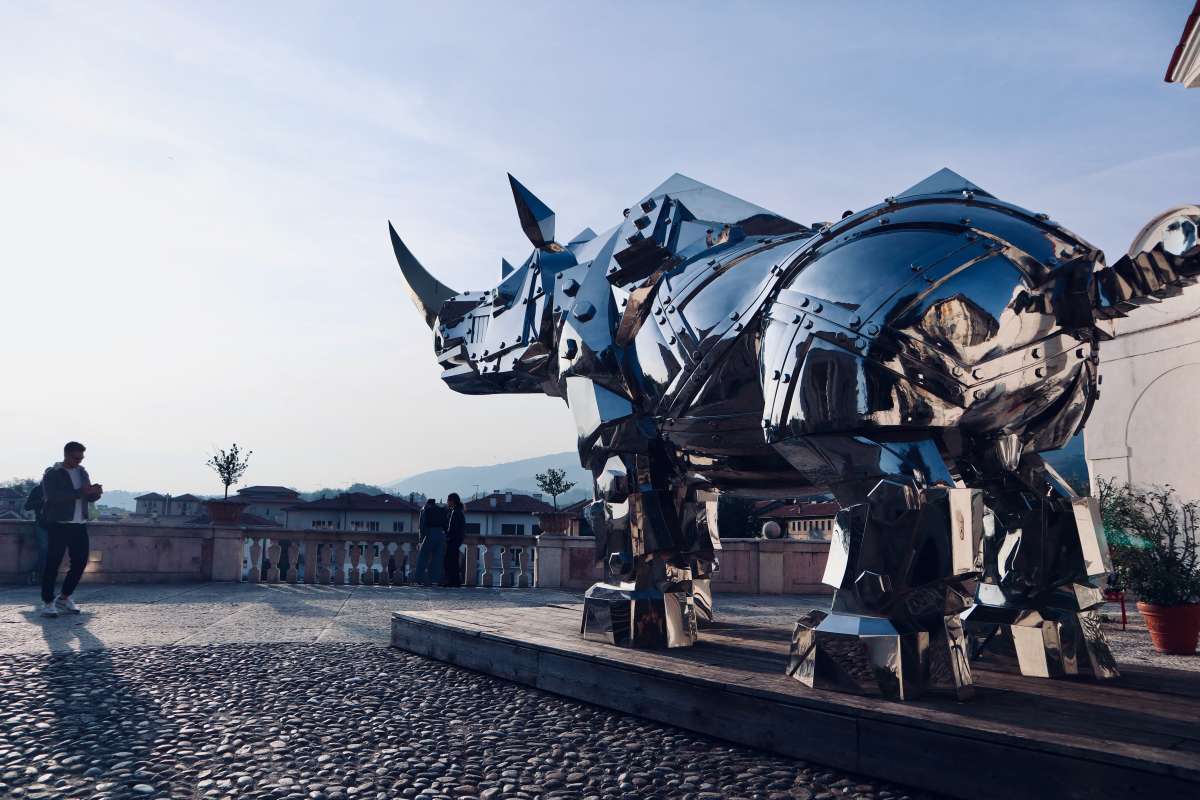 Contemporary art in Bassano del Grappa, a metal rhino