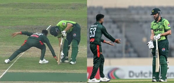 ക്രീസില്‍ നിന്നിറങ്ങി വന്ന് പന്തെടുത്തുകൊടുത്തു; പാക് ബാറ്ററെ റണ്ണൗട്ടാക്കി ബംഗ്ലാദേശ് താരം, വിവാദം