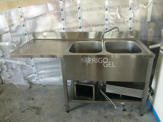 Lavandino in acciaio inox n° 2 vasche con sgocciolatoio a sx