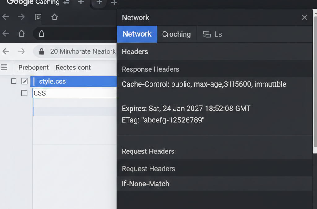 Browser caching headers shown in Chrome DevTools Network tab