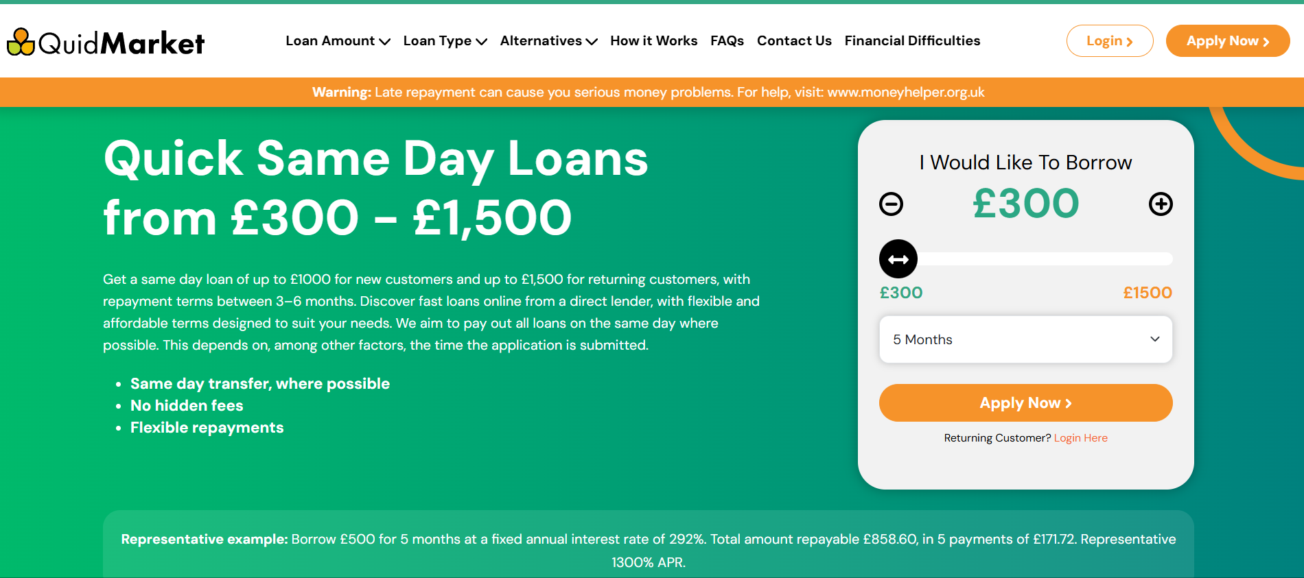 The homepage of the Quidmarket website