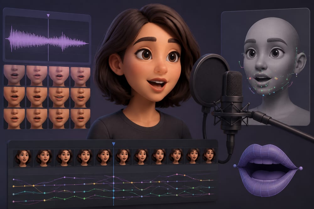 Ilustración sobre Técnica de Lip-sync en Animación 3D — Descubre la Animación 3D en profundidad: técnicas lip-sync y la animación de ojos.