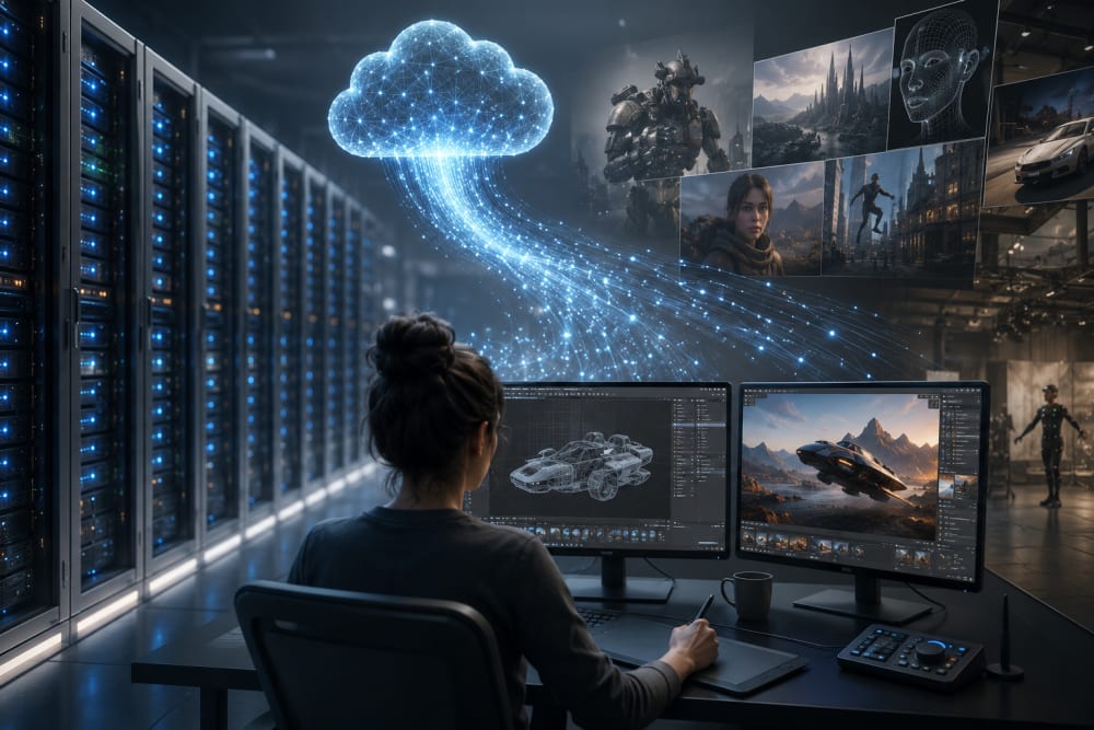 Ilustración sobre 5. El futuro de las render farms en la creación de contenido — Todo lo que necesitas saber sobre render farms y su impacto en la creación 3D
