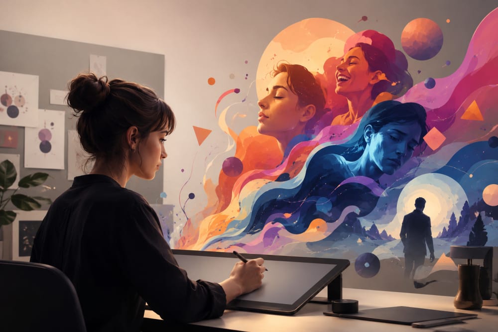 Ilustración sobre 4. Más allá de la estética: el diseñador como narrador de emociones — El diseño como lenguaje: cómo los colores y formas comunican emociones