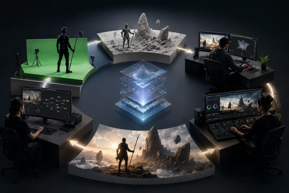 Ilustración sobre 2. Fases clave del flujo de trabajo en postproducción — Storytelling en postproducción: cómo contar historias con edición y VFX