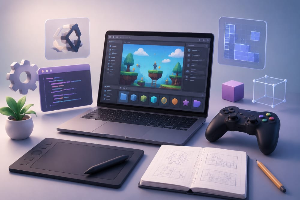 Ilustración sobre 2. Herramientas esenciales para empezar a crear videojuegos — De Jugador a Creador: Guía Práctica de Desarrollo de Videojuegos Para Principiantes