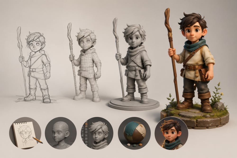Ilustración sobre 2. Cómo se crea un modelo 3D desde cero — Modelado 3D: Qué es, cómo funciona y aplicaciones clave en 2026