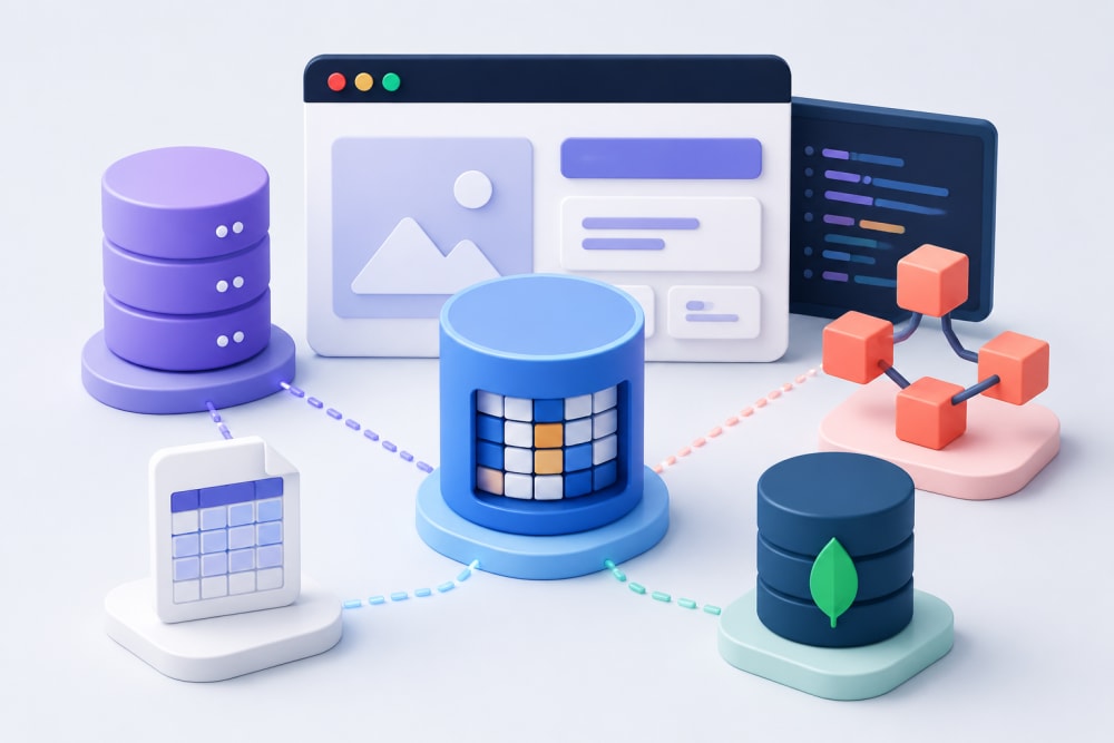 Ilustración sobre 2. Tipos de bases de datos en desarrollo web — Bases de datos: qué son, tipos y funciones en desarrollo web