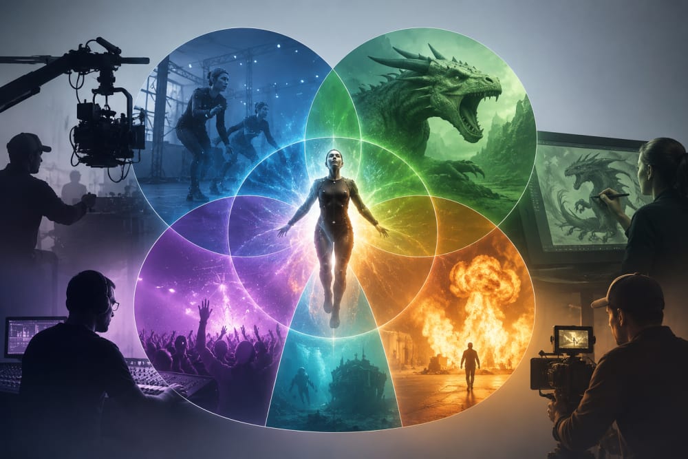 Ilustración sobre Intersección de Áreas: Los VFX como espectáculo total — Simulaciones complejas, explicaciones claras: Dominando Houdini en el Campus de Madrid