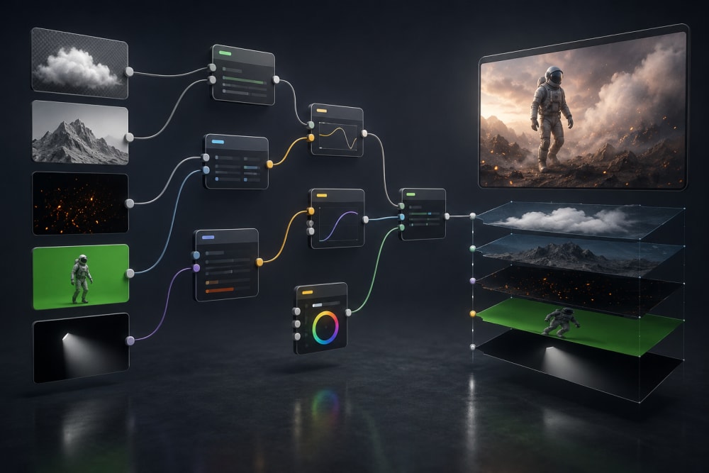 Ilustración sobre ¿Qué son los nodos y para qué se utilizan? — ¡Controla la postproducción! ¿Qué son los nodos de Davinci Resolve?