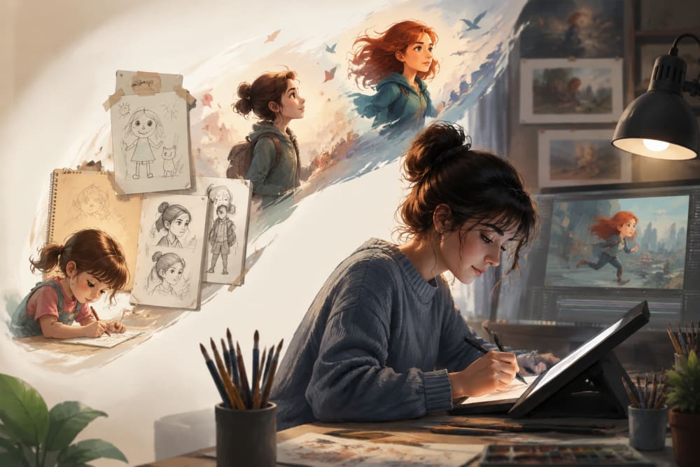 Ilustración sobre ¿Cuándo empezaste a sentir esta inclinación por el dibujo y la ilustración? ¿Podrías comentarnos un poco cómo ha ido evolucionando desde aquel primer chispazo? — Raquel Cornejo: “Ama lo que haces, pon tu corazón en ello y serás recompensado»