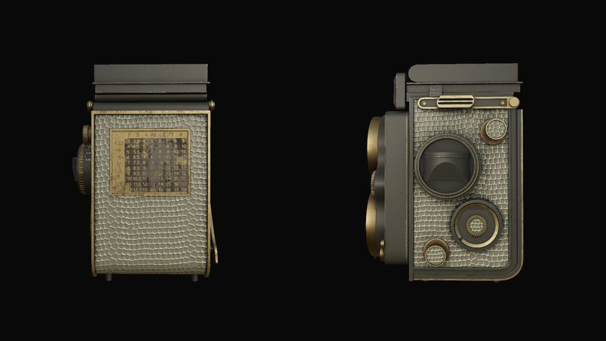 Modelado 3D de una cámara fotográfica vintage con acabado texturizado y detalles de latón, trabajo de 3D Environment Art de Karina Paulet Potestá, alumna de TRAZOS, publicado en The Rookies.