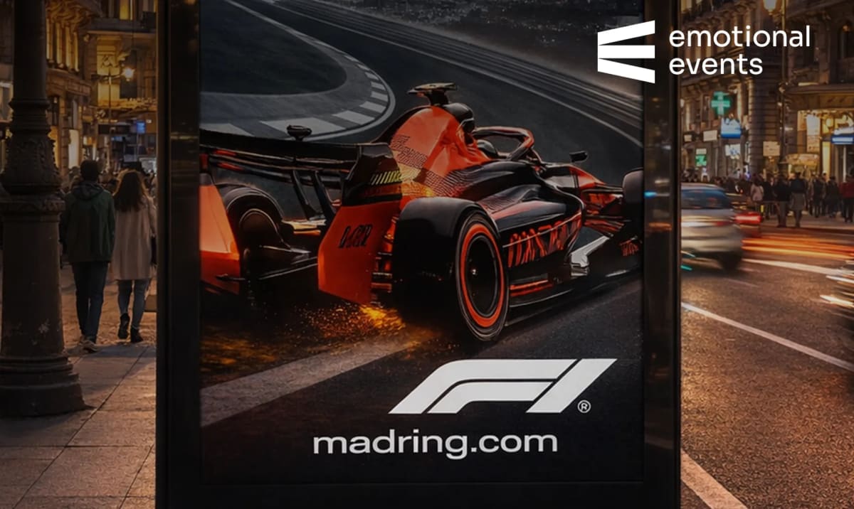 Cartel publicitario de F1 Madring diseñado por Laura Cousido Núñez para Emotional Events, caso de éxito del Máster Profesional en Diseño Gráfico y Motion Graphics de TRAZOS.