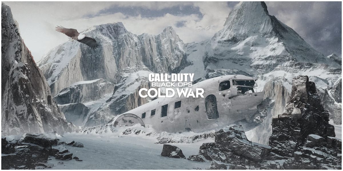 Key art de Call of Duty Black Ops Cold War con avión estrellado en la nieve, de Andrés Hernández, profesor de Diseño Gráfico en TRAZOS