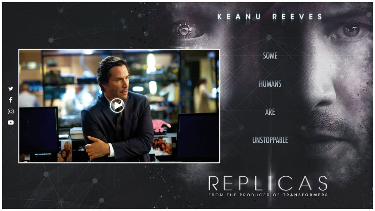 Key art de la película Replicas con Keanu Reeves, de Andrés Hernández, profesor de Diseño Gráfico en TRAZOS