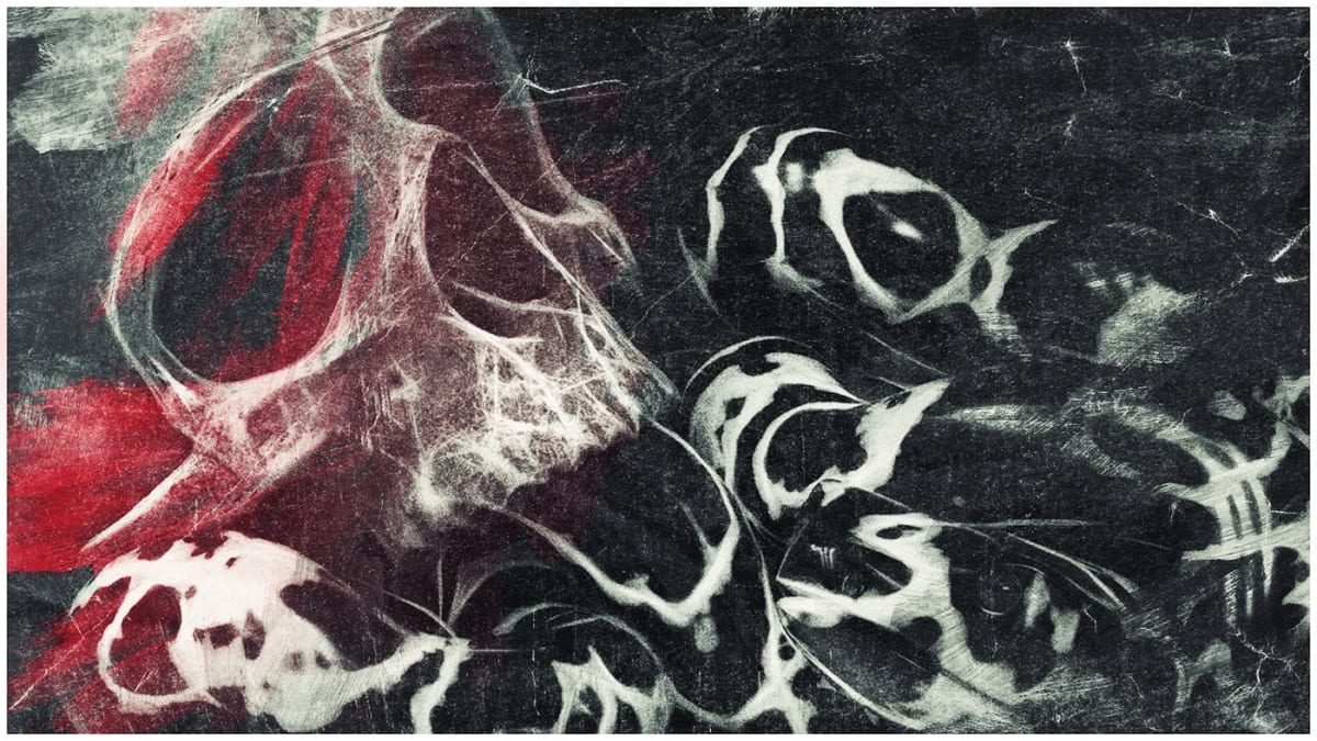 Composición gráfica de un cráneo en rojo y negro, de Andrés Hernández, profesor de Diseño Gráfico en TRAZOS
